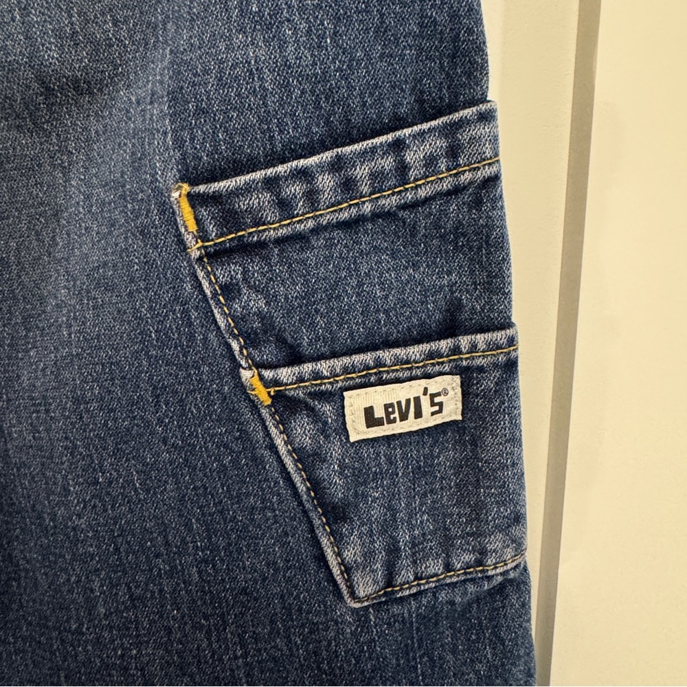 Vintage Levi's Utility Blue Denim Jean Cargo Shorts Boys Youth Size 14 Reg W 27” - Picture 5 of 5